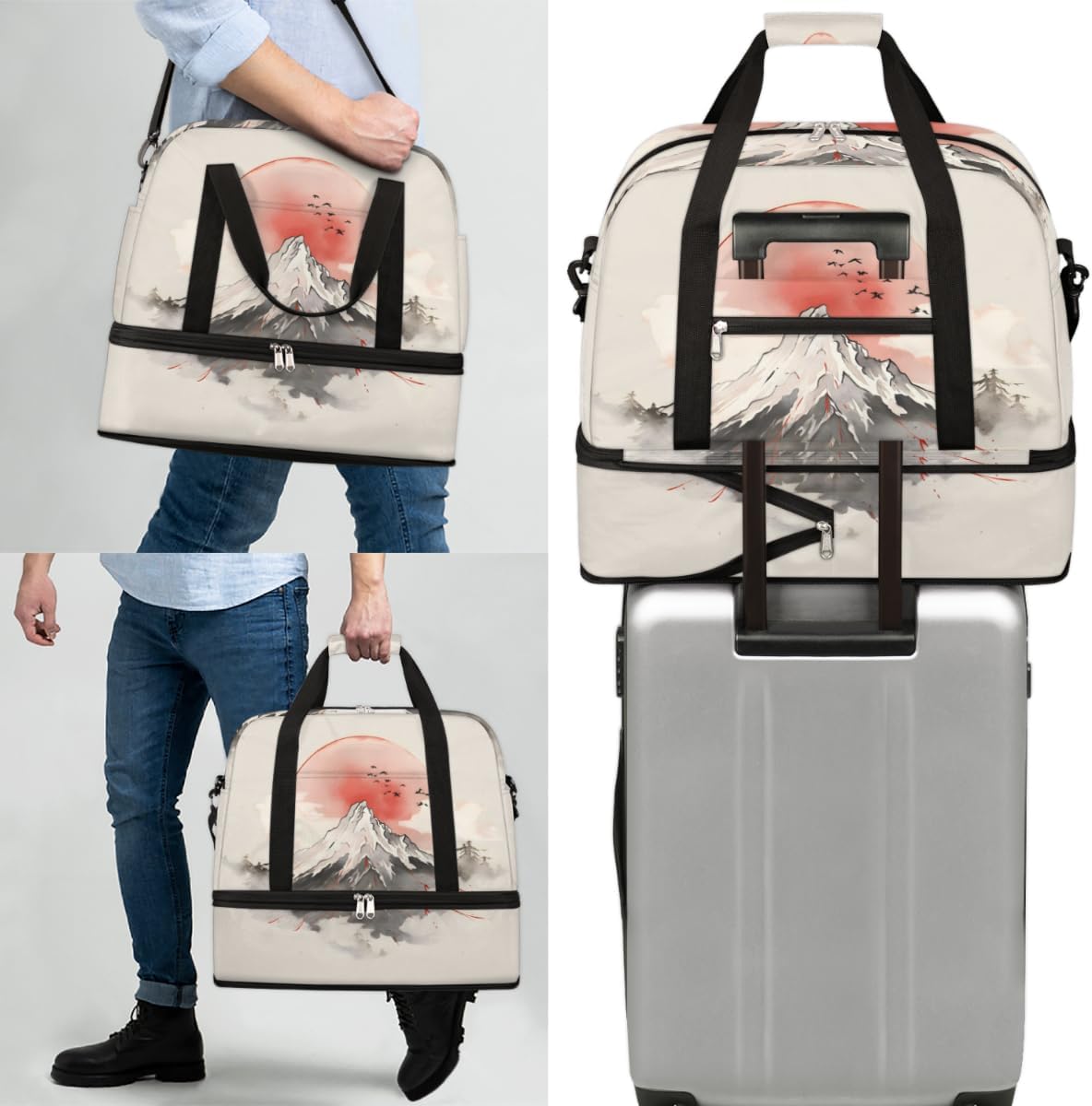 QsirBC Japanese Scenery Art Design Gym Bag for Women Duffle Tote with Shoes Compartment Men Weekender Duffel for Dance Travel Sports Swimming Overnight