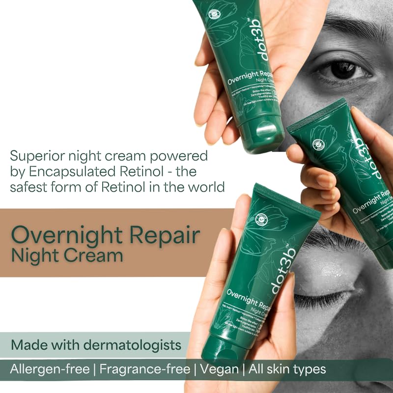 Image of Overnight Repair Night Cream | 0.1% Retinol | Repairs Wrinkles & Fine Lines | Fades Marks & Dark Spots | Safest Form Of Retinol, NanoWhite, Kojic Acid, Collagen Peptides | All Skin Types | Formulated With Dermatologists | 50g