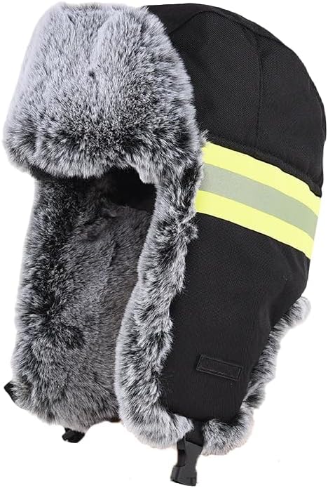 Mens Winter Trapper Hat with Ear Flaps Ushanka Lined Reflective Ski Cap Aviator Windproof Warm Hunting Cycling Snow Hat