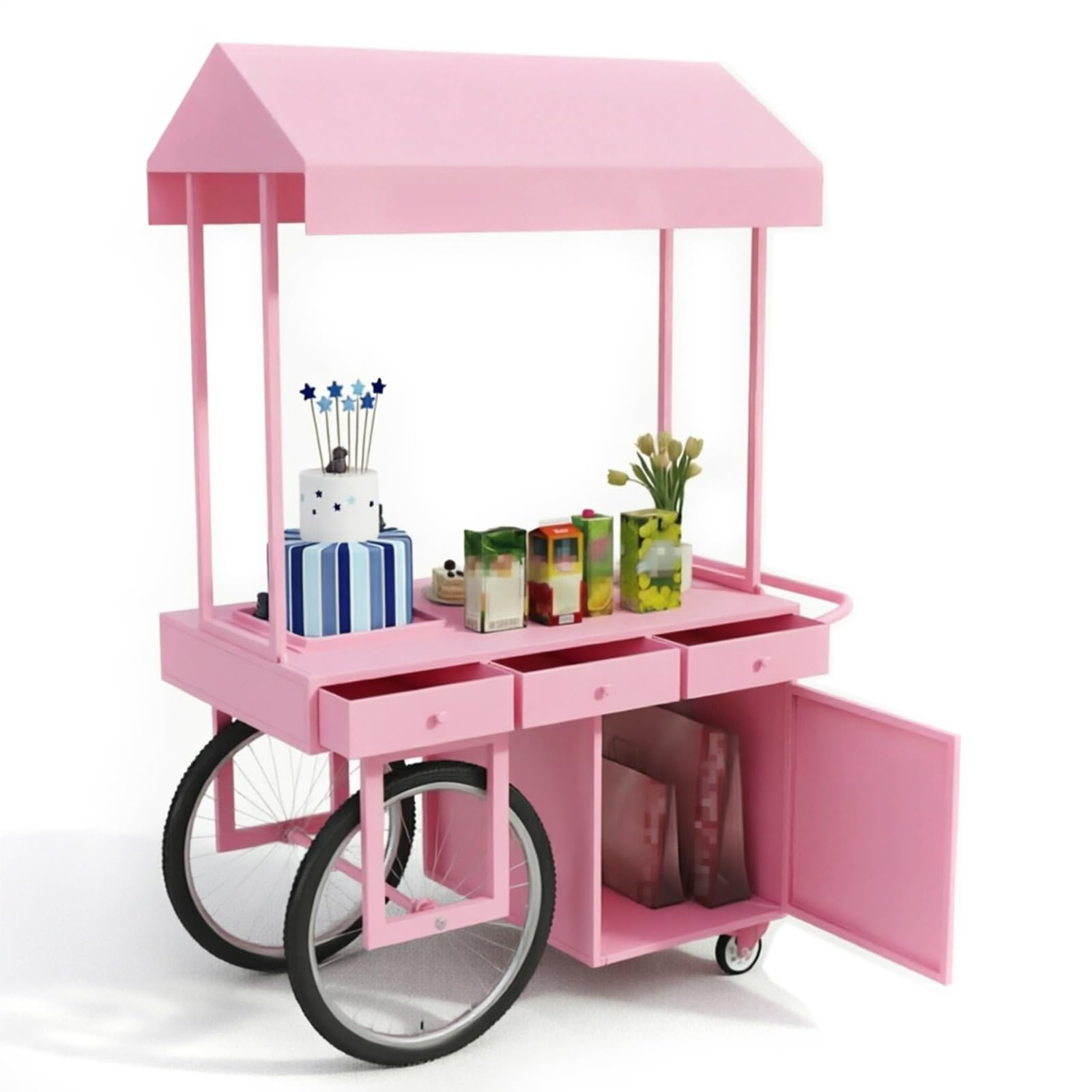 JINGSHIQIAOPL Wheeled Mobile Vending Cart with Canopy & Storage, Portable Vendor Cart for Farmers Markets, Parties, and Events(Pink,140x60x200cm/55x24x79in)