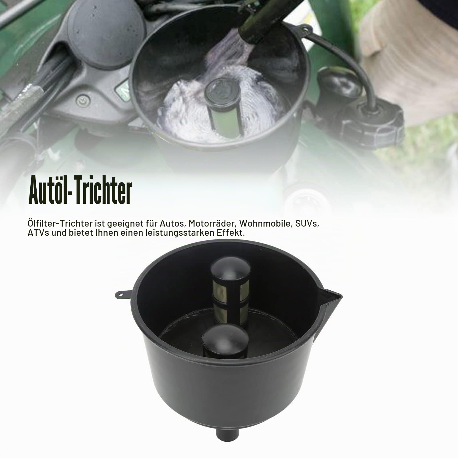 Auto-Ölfiltertrichter, Weithals Ölfiltertrichter AF15CB Auto Ölfilter Trichter Metall Großer Weithals Tragbarer Filter Trichter für Autos Motorräder Wohnmobile SUVs Geländefahrzeug