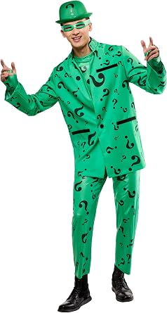 Rubies Adult Deluxe Costume DC Comics Batman Forever Deluxe Riddler Costume Jumpsuit, Jacket, Hat, and Eye Mask for Men
