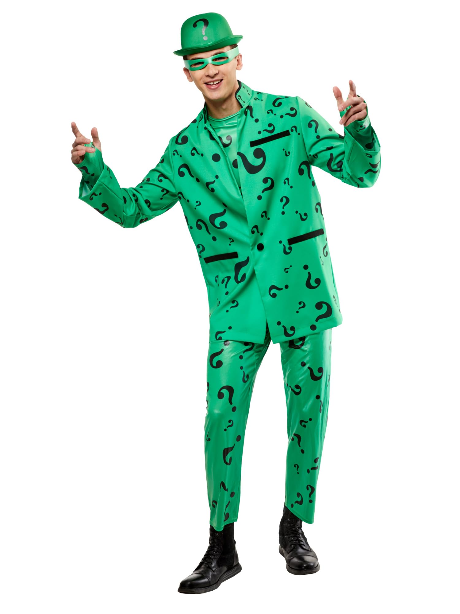 Rubies Men's See Image Dc Comics Batman Forever Deluxe Riddler Costume Jumpsuit, Jacket, Hat, And Eye Mask, As Shown, Medium