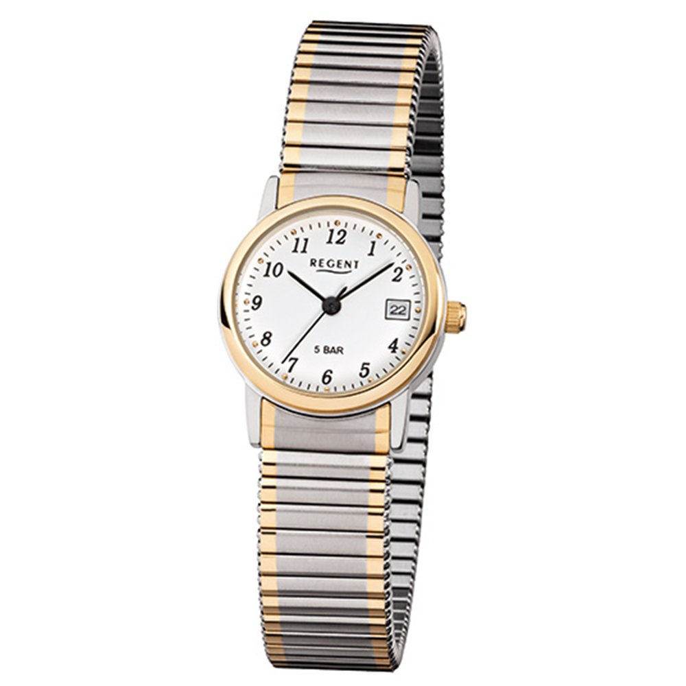 Regent Damenarmbanduhr F889 Edelstahl Zugband goldplattiert bicolor