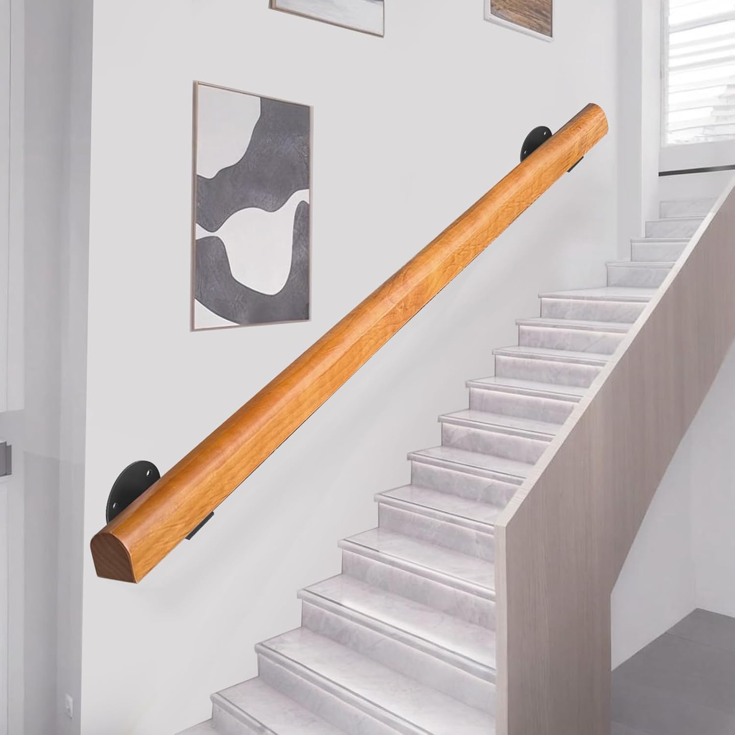 Treppenhandläufe aus Holz 180cm, weiße Handläufe, rutschfeste Handläufe für den Innenbereich, Dachboden-Treppendekoration, Korridor-Stützstangen, Wandhandlauf mit Installationssatz
