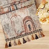 Otizo Boho Table Runner for Home Decor with Tassels 48 Inches Long Thicker Cotton Linen Odor Free No Shrink Rustic Farmhouse Table Decor for Wedding Party Dining Room. (Wood Grain, 13x48”)