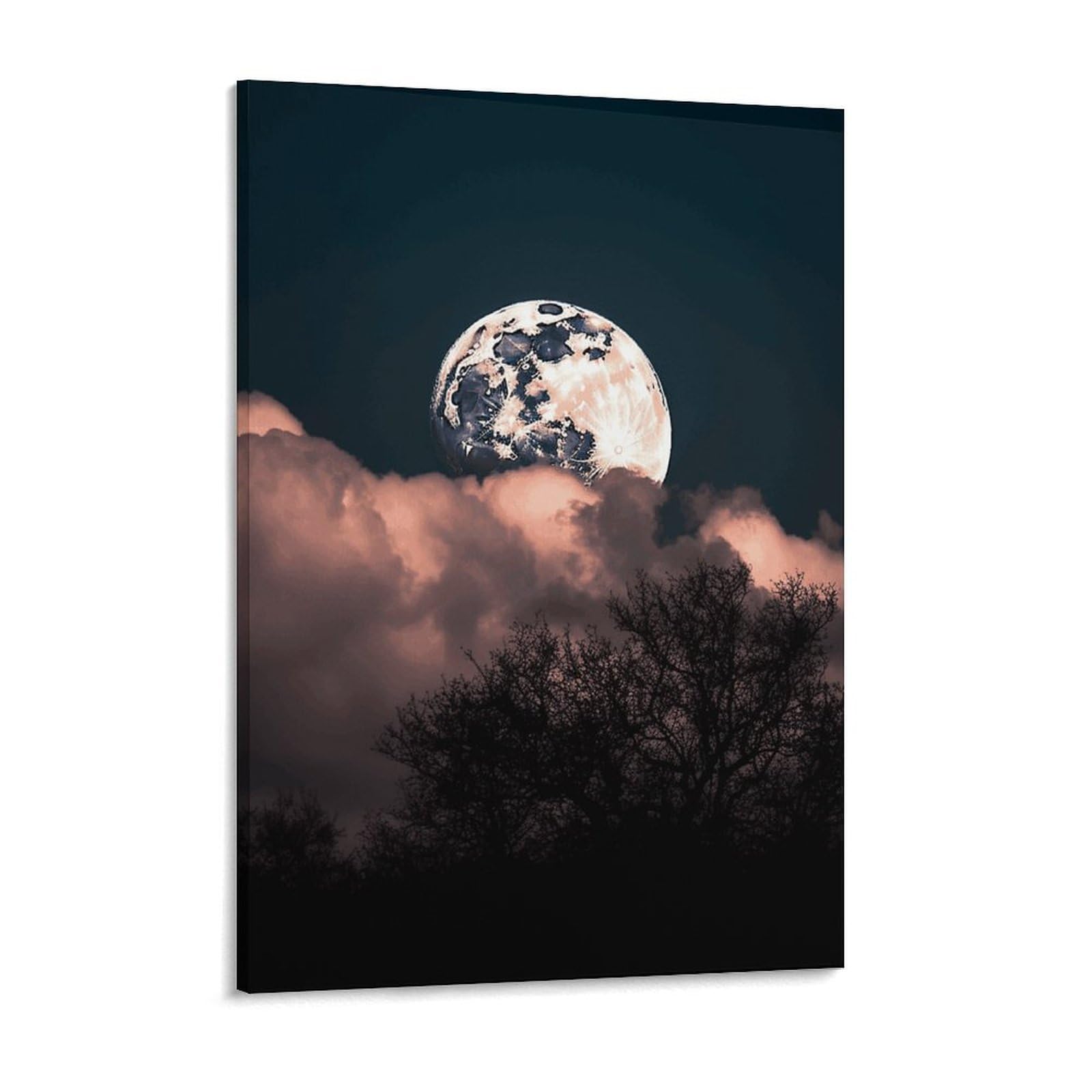 NTVOWPZO Full Moon Canvas Wall Art for Bedroom 12x16inch Canvas Prints Artwork for Walls Modern Picture Artwork Painting for Living Room Aesthetic Wall Paintings for Bathroom Kitchen Office Decor