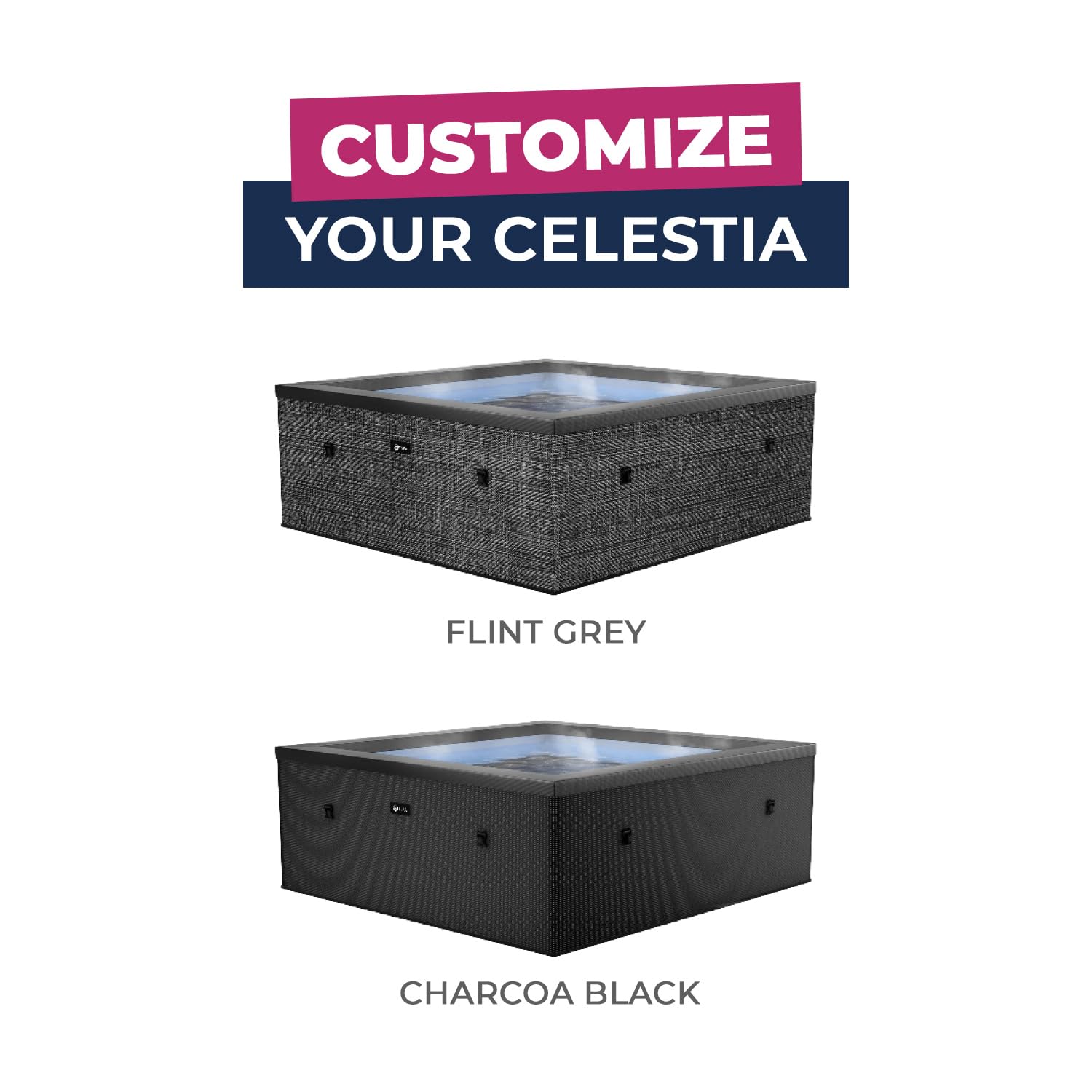 N NETSPA - Spa - Celestia - Semi-Rigide Carré 6 Places – Construction Portable en Mousse, Chauffage intégré et Couverture économe en énergie – Volume 1100l - Ø180xH70cm - Charcoal Black