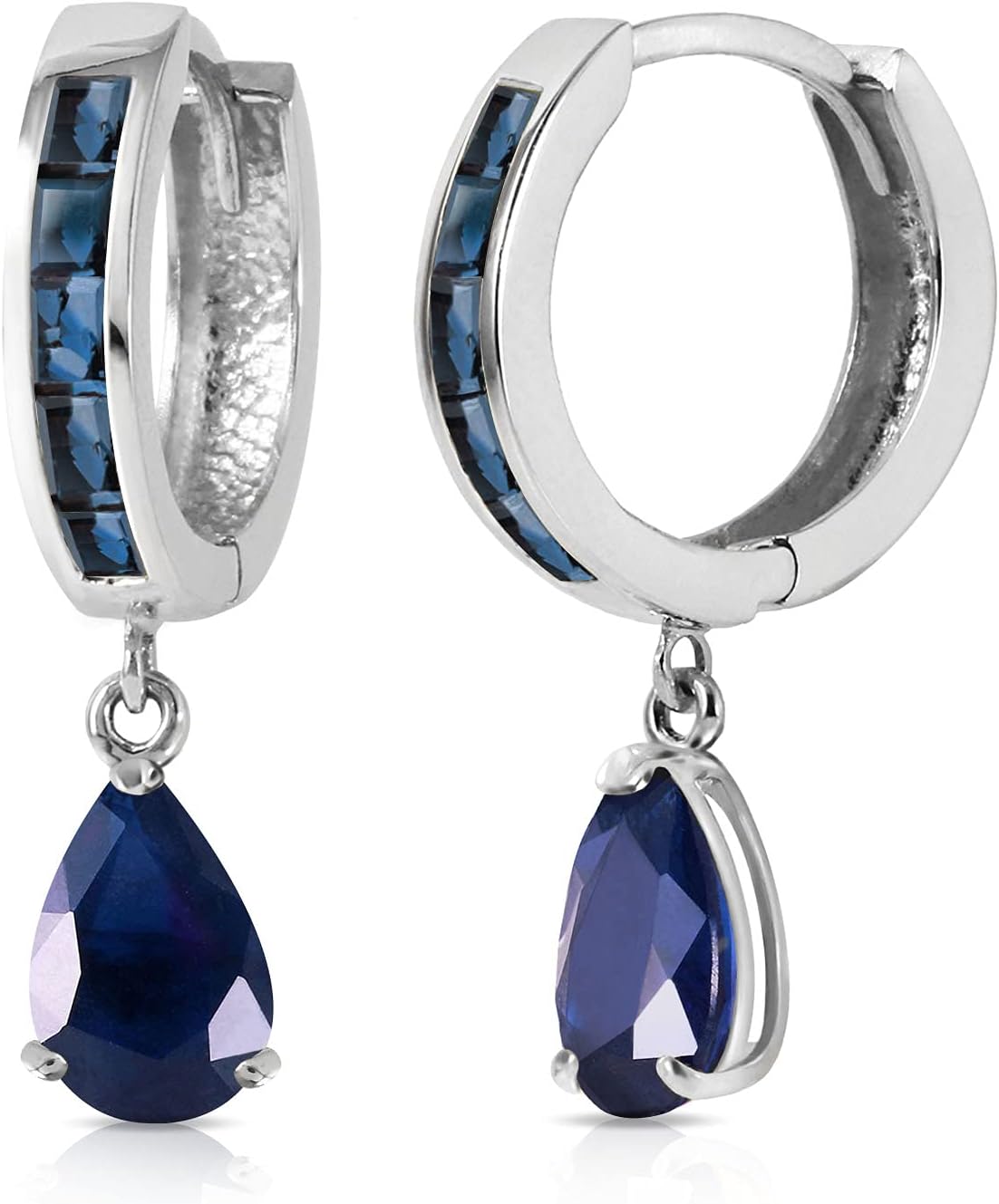 4.55 Carat 14K Solid White Gold Hoop Huggie Earrings Sapphire