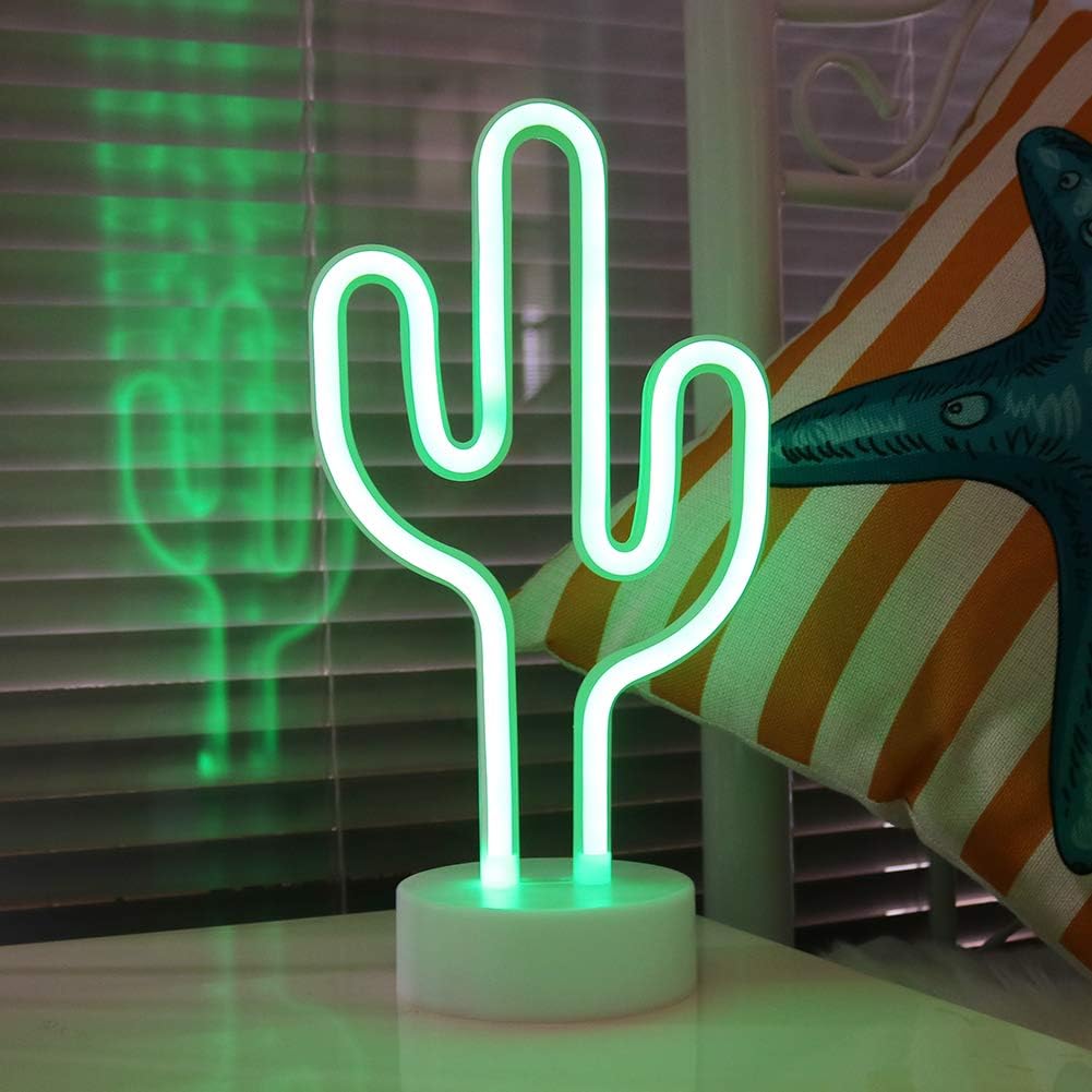 Cactus Neon Signs, LED Neon Light Sign with Holder Base for Party Supplies Girls Room Decoration Accessory for Luau Summer Party Table Decoration Children Kids Gifts (Cactus with holder)