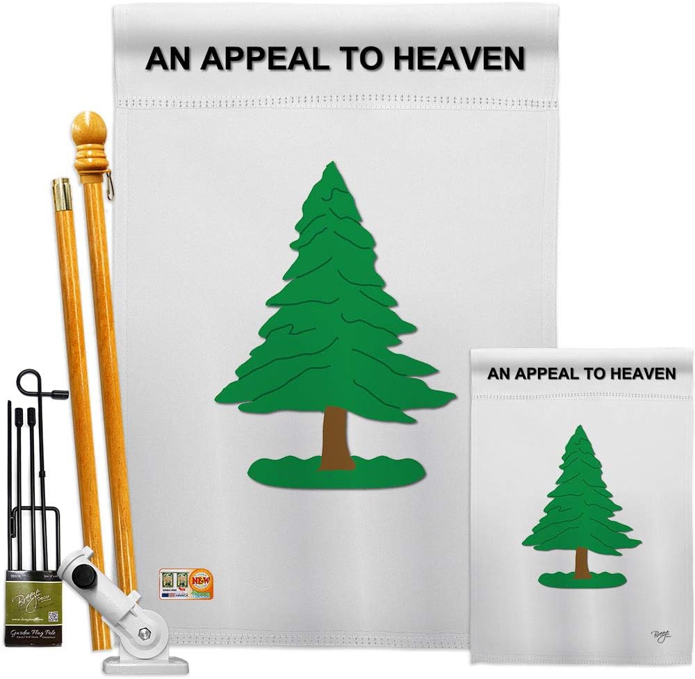 Pine Tree Garden House Flags Kit Americana US Historic July Memorial Veteran Independence United State American Small Decorative Gift Yard Banner Made In USA 28 X 40