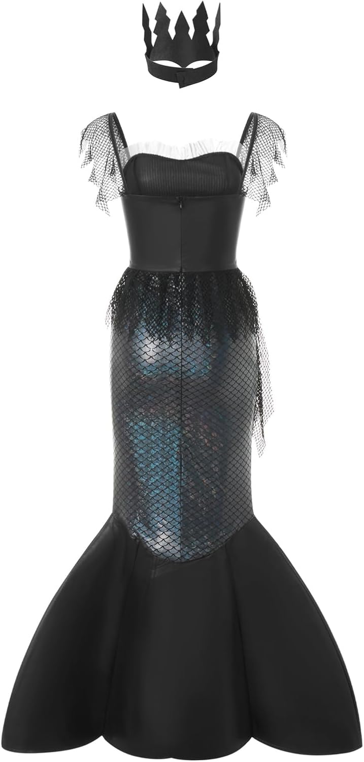 Women's Mermaid Skirt Dresses Role Play Mermaid Slim Fit Dress Sequins Glitter Cosplay Party Dress Up