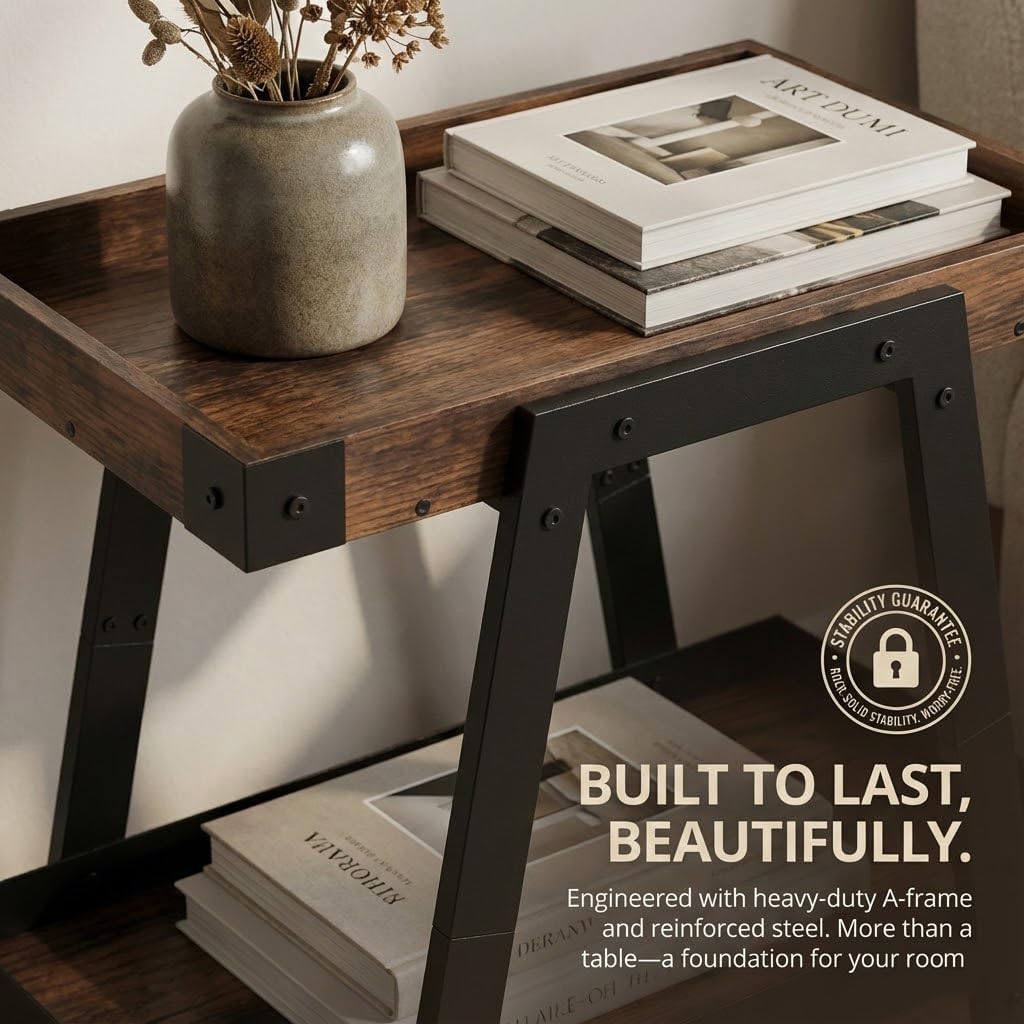 IPARTS EXPERT Farmhouse Side Table | 2-Tier Industrial A-Frame Bedroom Nightstand, Heavy Duty Load to 150 LBS Idea for Living Room, Bedroom, Entryways, Home Offices - Easy Assembly