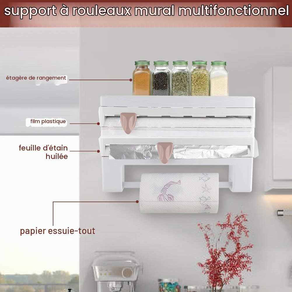 Dérouleur Mural Parat, Distributeur Papier Aluminium Et Film Devidoir Essuie Tout Mural avec Lames tranchantes, dévidoir Mural Porte essuie Tout, Support de Rangement Cuisine (Blanc)