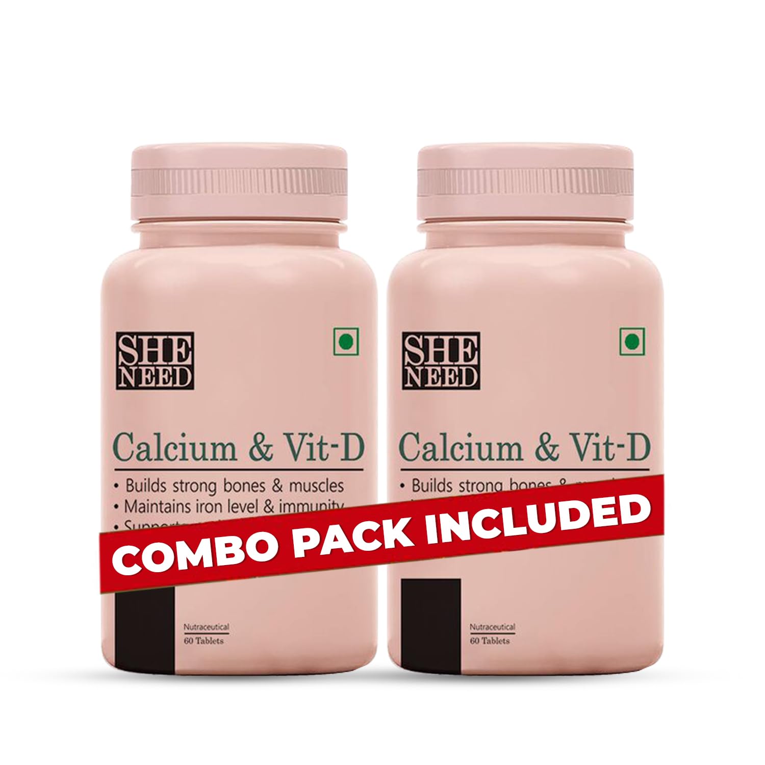 SheNeed Calcium & Vitd3 Supplement For Bone & Muscle Health, Immunity Booster With Magnesium, Zinc & Iron For Men & Women Veg Tablets, 60 count-picture-21