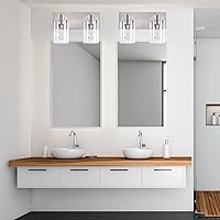 Vista 9 de Lámparas de baño, lámpara de tocador de 2 luces de níquel cepillado, apliques de pared modernos con pantalla de vidrio transparente para pasillo