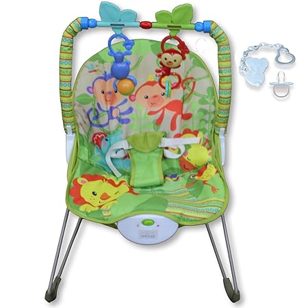 Safe-O-Kid Sonora Baby Bouncer with 1 Year Warranty, Multi-Position Reclining with Vibrations, Safety Harness and Toy Bar- Green