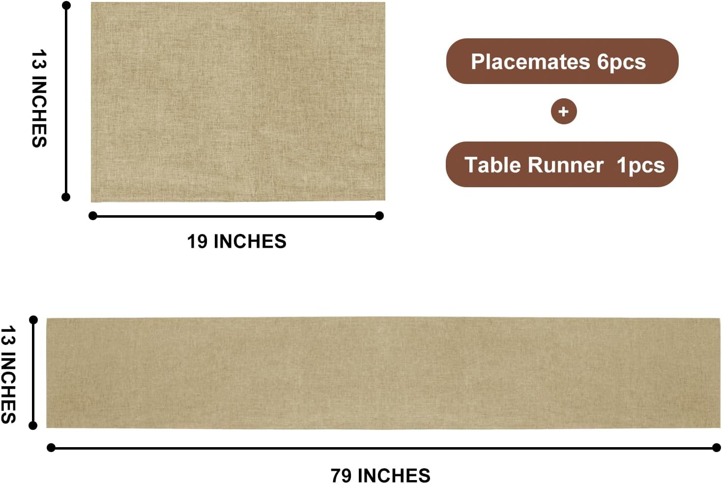 Table Runner and Placemats Set of 6 for Kitchen Dining Table Farmhouse Style Thick Linen Double Layer Heat Resistant Washable Place Mats Set/ Beige