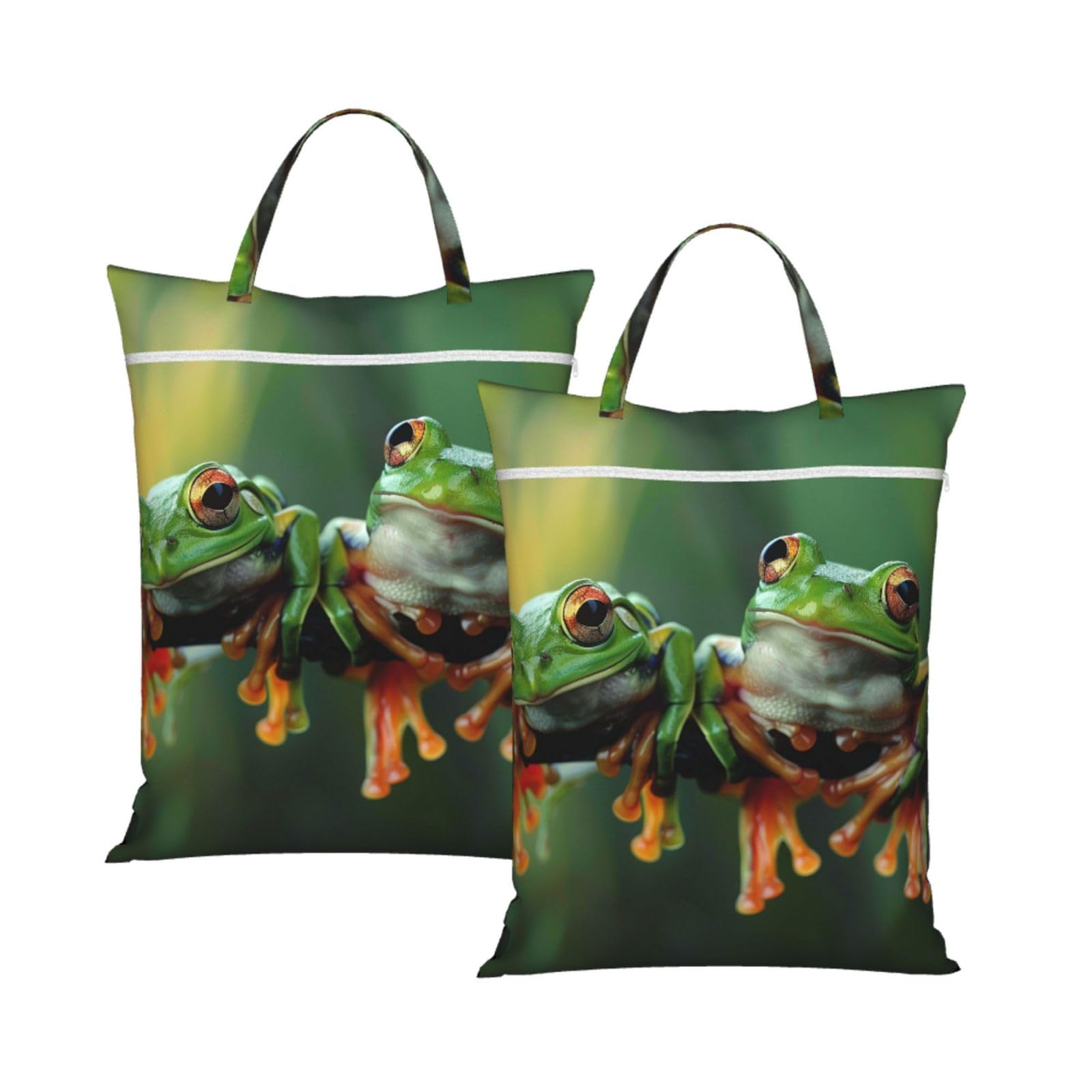 Large Travel Laundry Bags,Funny Frogs Print with Handle Foldable Laundry Bag for Holidays Gym Swimming and Family Trips, 2Pcs