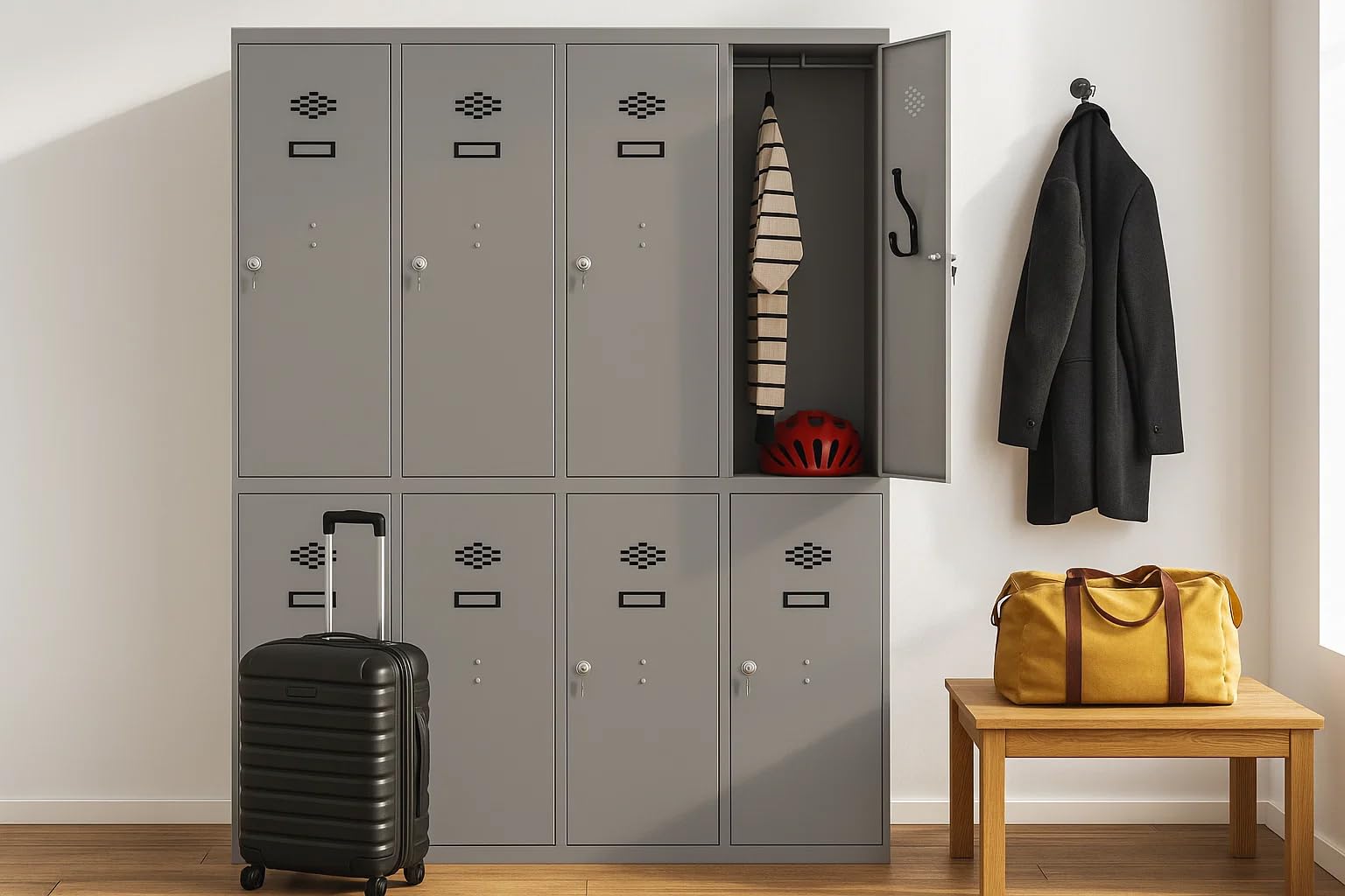 Spacio Taquilla Metalica 180cm, Taquillas Vestuario, Armario Metalico con hasta 8 Compartimento y 8 Puertas con Cerradura, Armarios Archivadores para Oficinas, Gris Ral 7035 (1 Cuerpo con 1 Puerta)