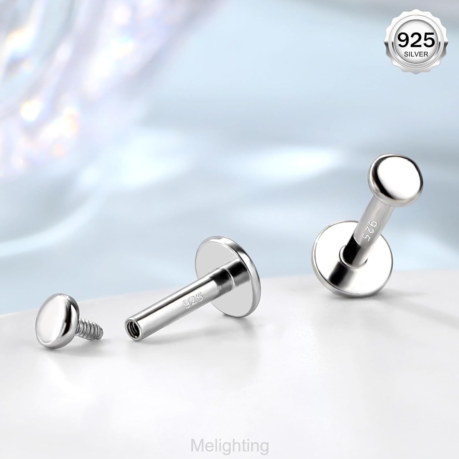 Melighting 16G Helix Earring Sterling Sliver 925 Cartilage Earring Internally Threaded Tragus Earring Flat Back Earring 6/8 mm Helix Piercing - Image 4