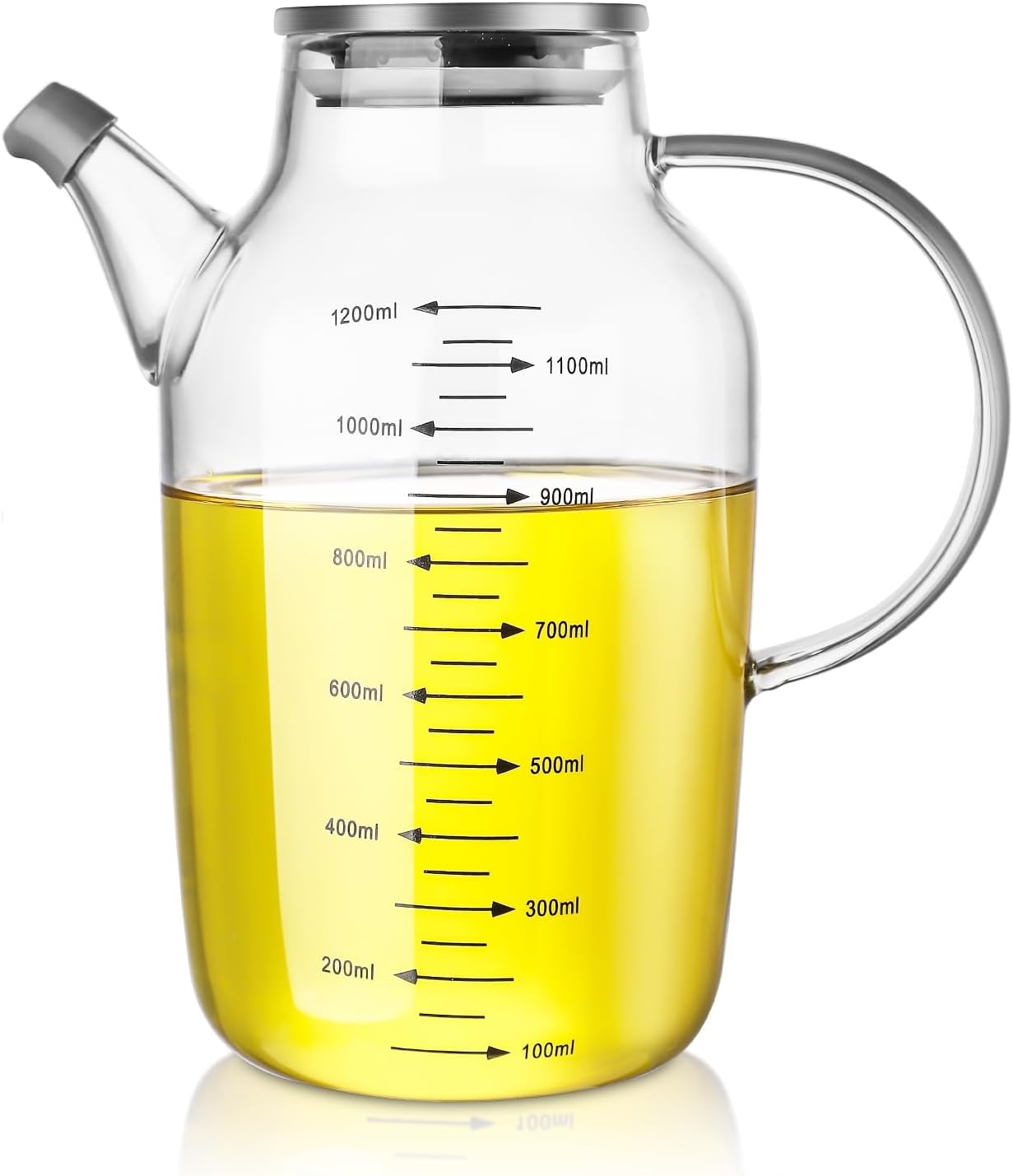 Large Glass Oil Dispenser Bottle - 1200ML Glass Olive Oil Bottle for Kitchen, Wide Mouth Borosilicate Glass Cooking Oil Bottles with Lid and Handle