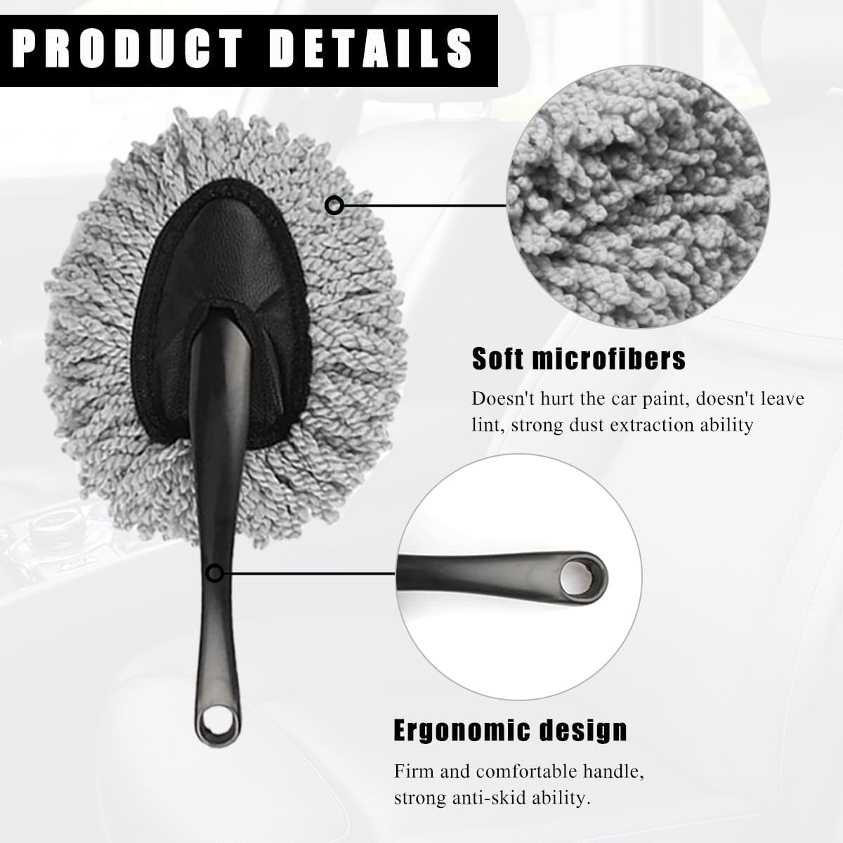 KVAEY 2 PCS Car Dash Duster Brush, Super Soft Microfiber Multi-Functional Car Cleaning Brush, Scratch Free Dash Dusting Tool with a Anti-Skid Handle for Vehicle Home Kitchen Cleaning (Gray+Blue)