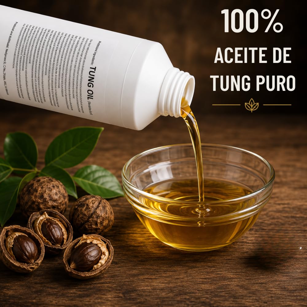 1 l. aceite de tung 100% Puro | Cuidado natural de la madera de interiores y exteriores | No altera el color dejando una capa impermeable muy resistente. - Snadi