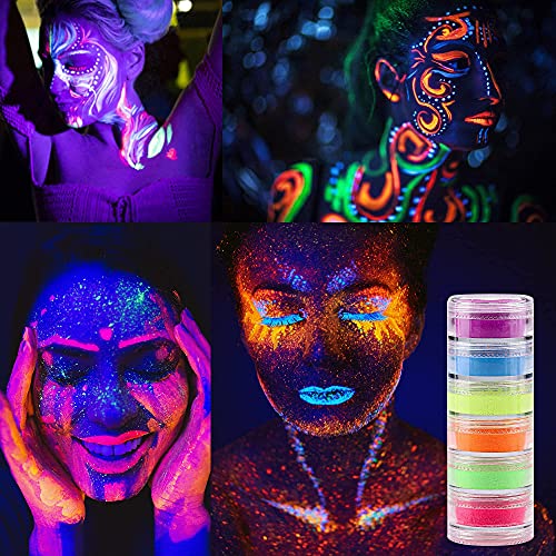 Ccbeauty 6 Uv Water Activated Eyeliner, Neon Black Light Glow In The Dark Face And Body Paint Makeup, Froscent Pigment Eyeshadow Powder, Halloween Costume And Club Makeup Set - Safe For All Skin Types - Easy On And Off, 6 Cakes #TOP5