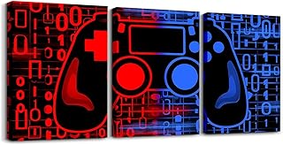 Feelyou Red and Blue Gamer Picture Wall Decor Gamer Canvas Wall Art for Living Room Bedroom for Kids Game Wall Painting Posters and Prints Gaming Bathroom Wall Art Game Room Decor 12"x16"x 3Pcs