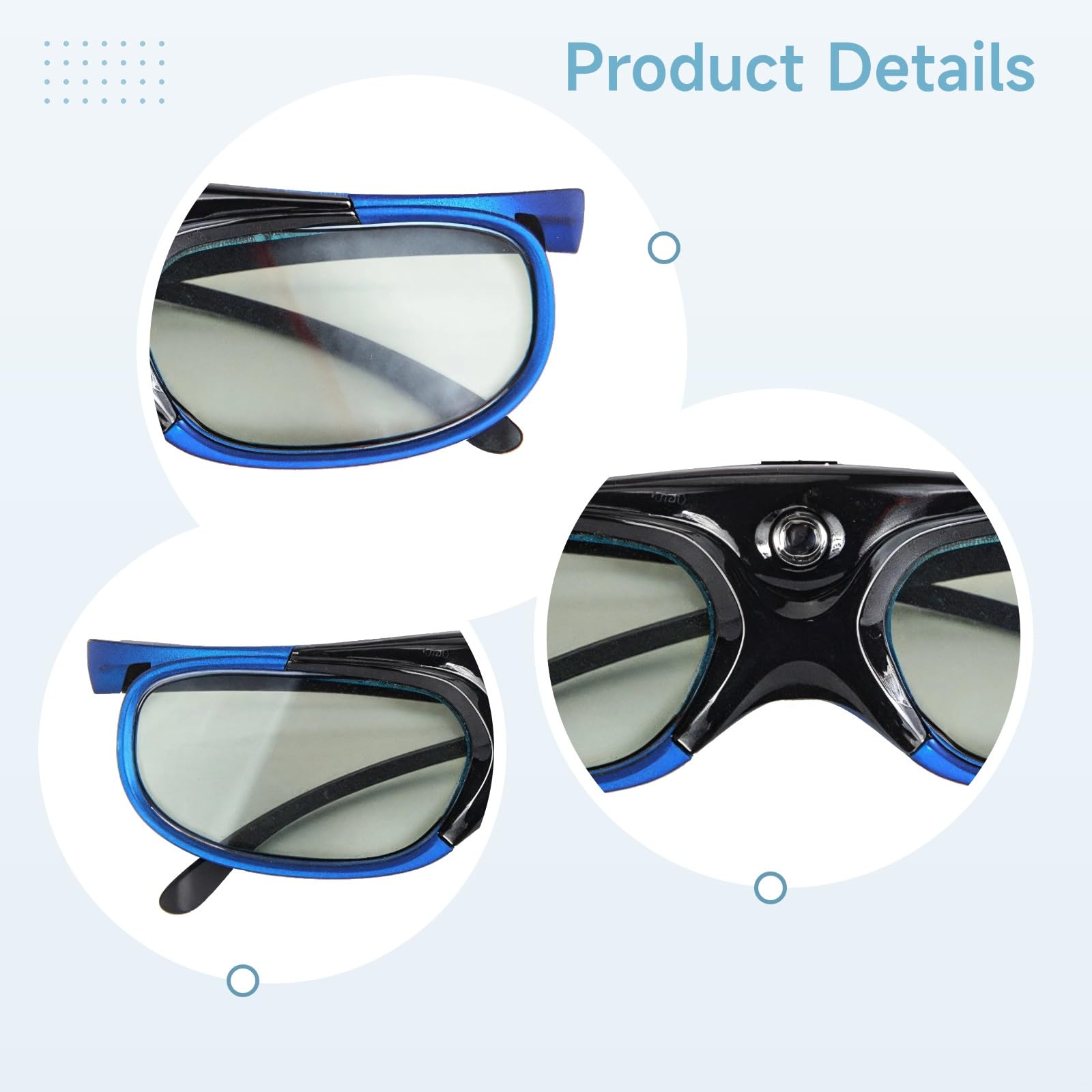 4 pares de gafas 3D activas, recargables, frecuencia de actualización de 144 Hz, amplio ángulo de visión para proyectores Dlp-Link, Xgimi, Jmgo, marco azul