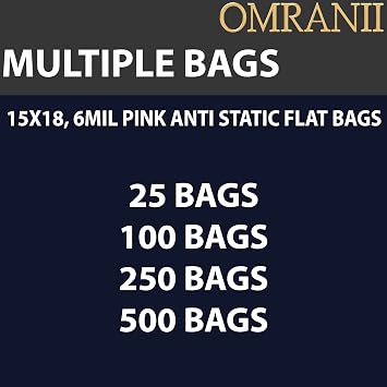 Pink Anti-Static Flat Bags, 6Mil 15 X 18 & 25 Bags | LDPE Material, Heat Sealable Bag for Packaging Products | Ideal for Bakery, Deli, Snacks, and Commercial Use, Plastic Bag for Small Businesses