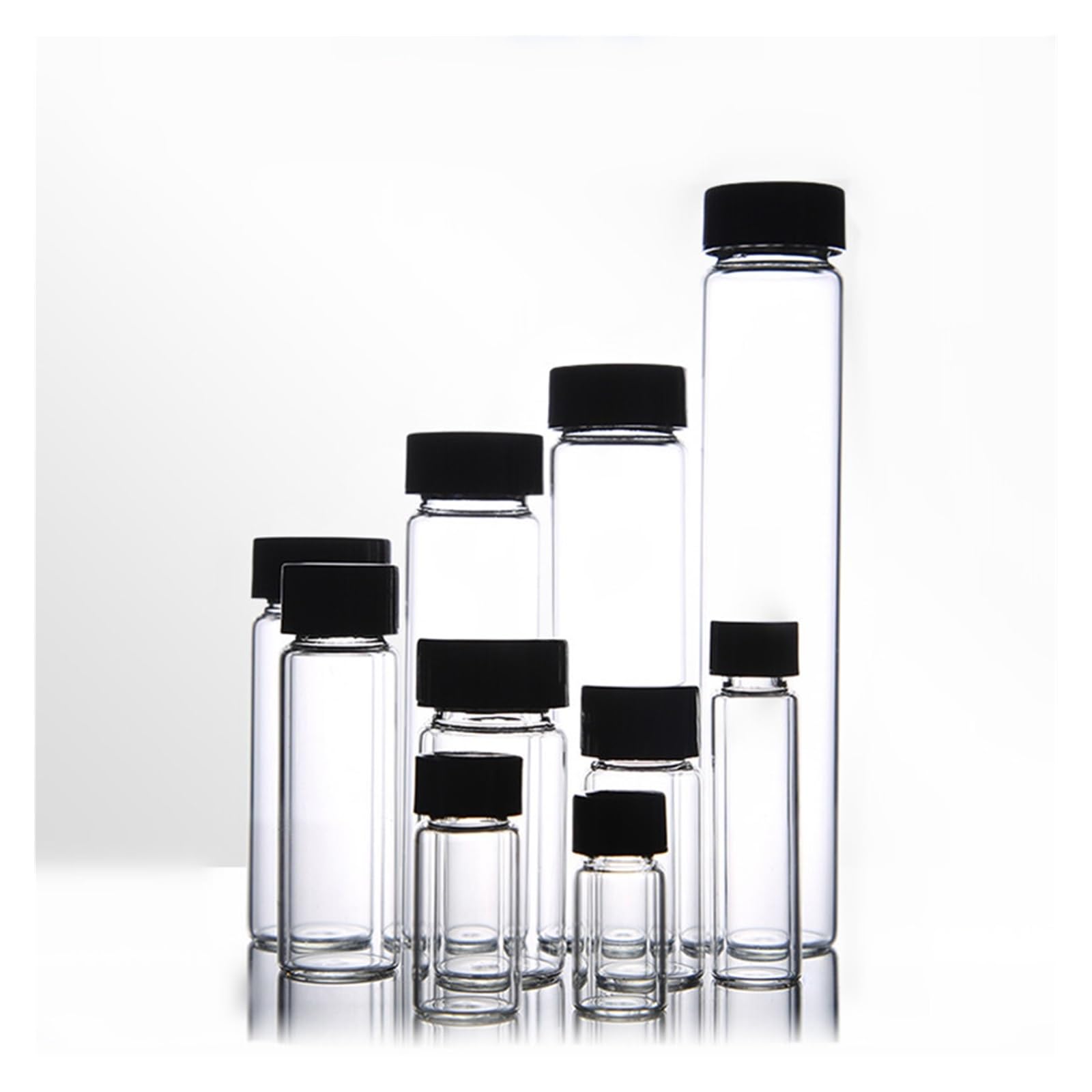20 Stück/Packung 3 Ml Bis 60 Ml Klarglas-Probenflaschen Mit Schwarzem Kunststoff-Schraubverschluss, Flasche Mit Ätherischen Ölen For Den Laborgebrauch(60ml)