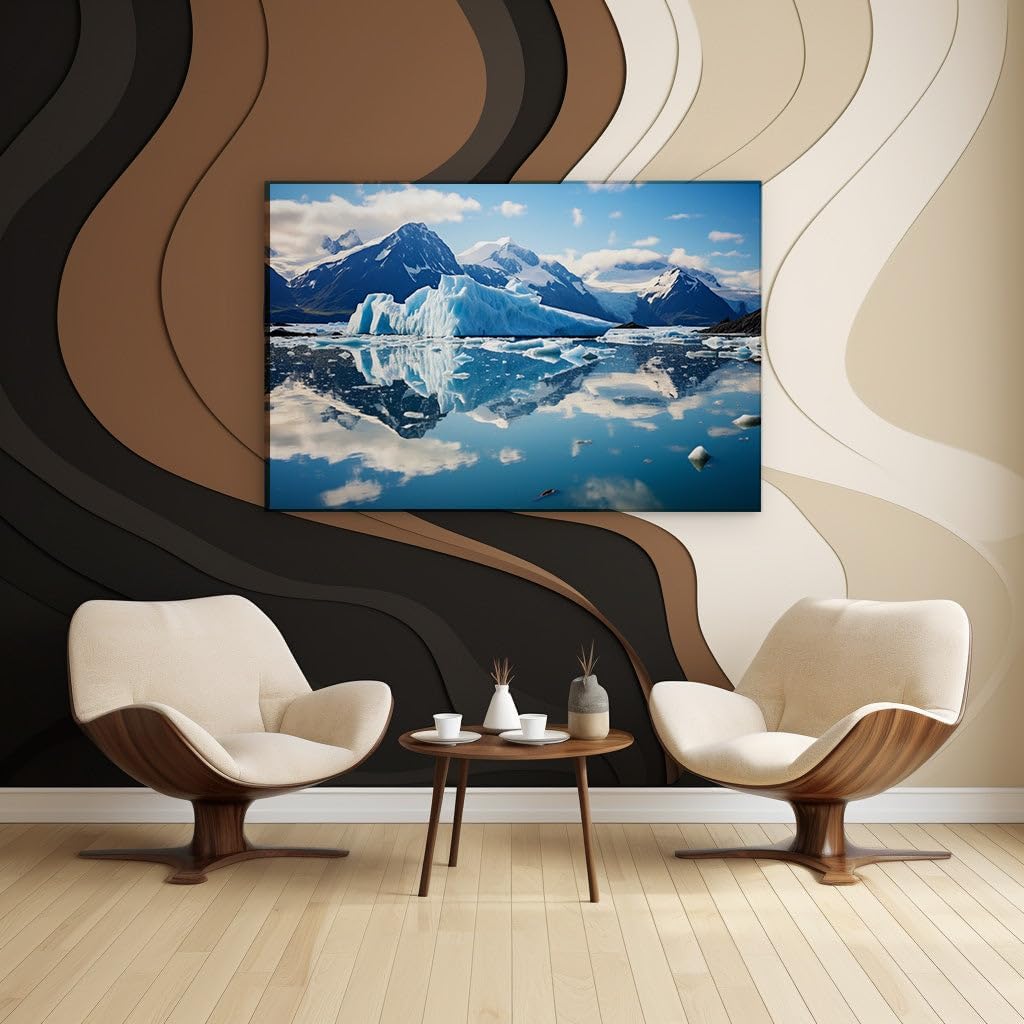 Canvas for Living Room. Serene Reflections of Icebergs Amidst The Tranquil Majesty of Snow-Capped Peaks, 27 x 18 inch Canvas Wall Art - Contemporary Masterpieces - Modern Home Decor