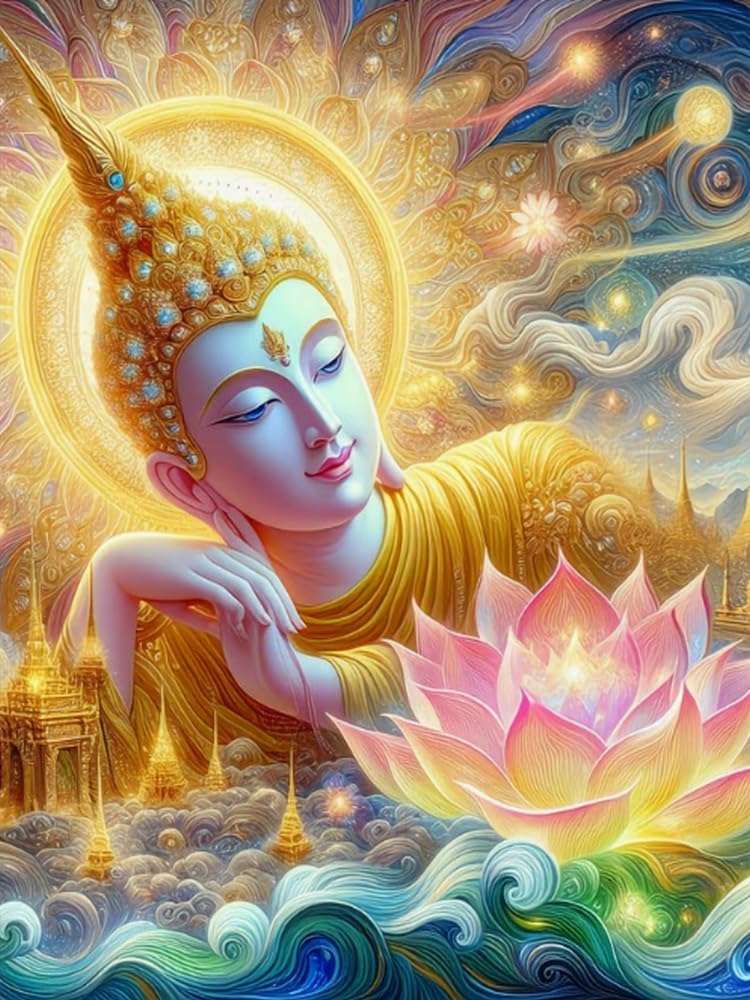 GLTEYACO Pre-Printed Cross Stitch Kits Reclining Buddha 11CT Stamped Embroidery Kit for Adults Beginners DIY Embroidery Pattern Art Craft Decor 40x50 cm