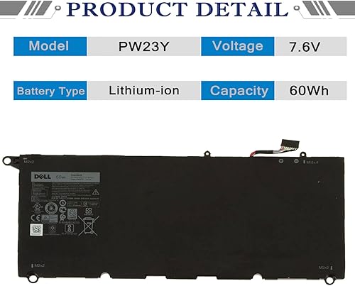 Miniatura 2 de DELL PW23Y - Batería para portátil compatible con Dell XPS 13 9360 P54G002 13-9360-D1605G 13-9360-D1605T 13-9360-D1609 13-9360-D1609G 13-9360-D1609G