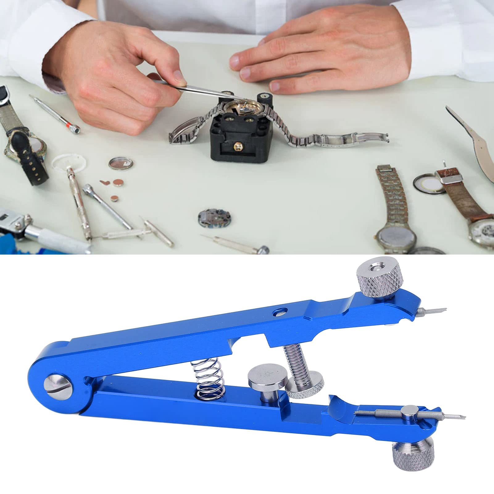 Cocoarm Pince à Barre à Ressort de Montre Pince à Barre à Ressort en Alliage d'aluminium avec 6 Broches de Pointe Outil de Retrait de Bracelet de Montre en Forme de V pour Les Horlogers Réparateurs