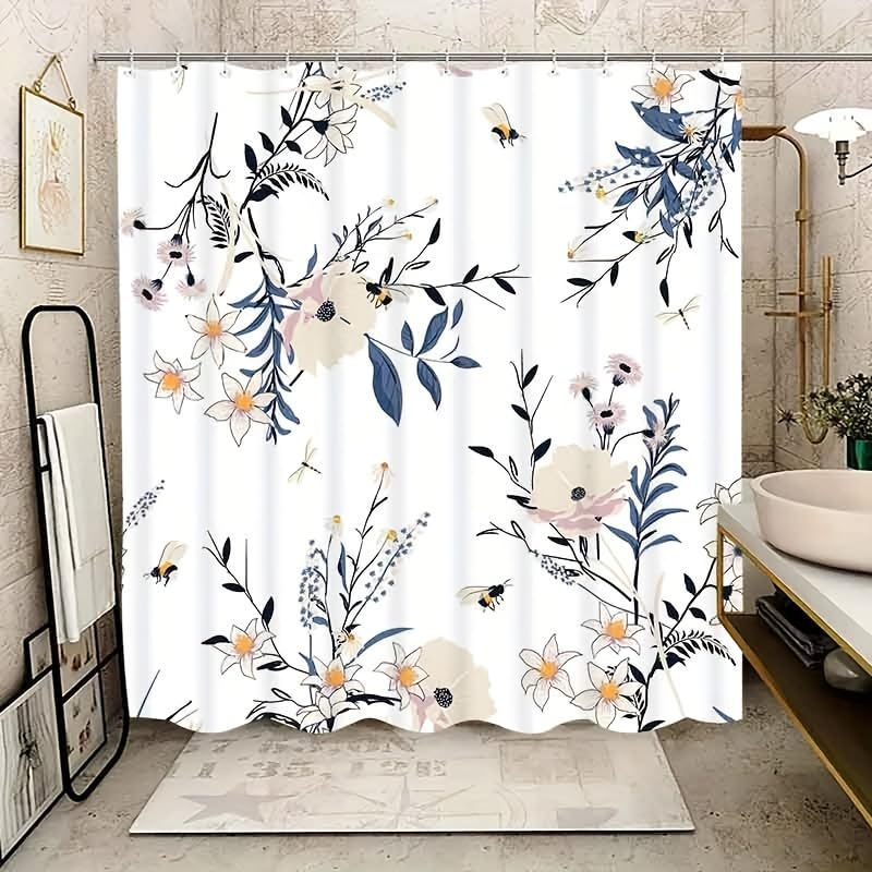 Rideau de douche fleurs et abeilles en polyester 135x190 cm - 2