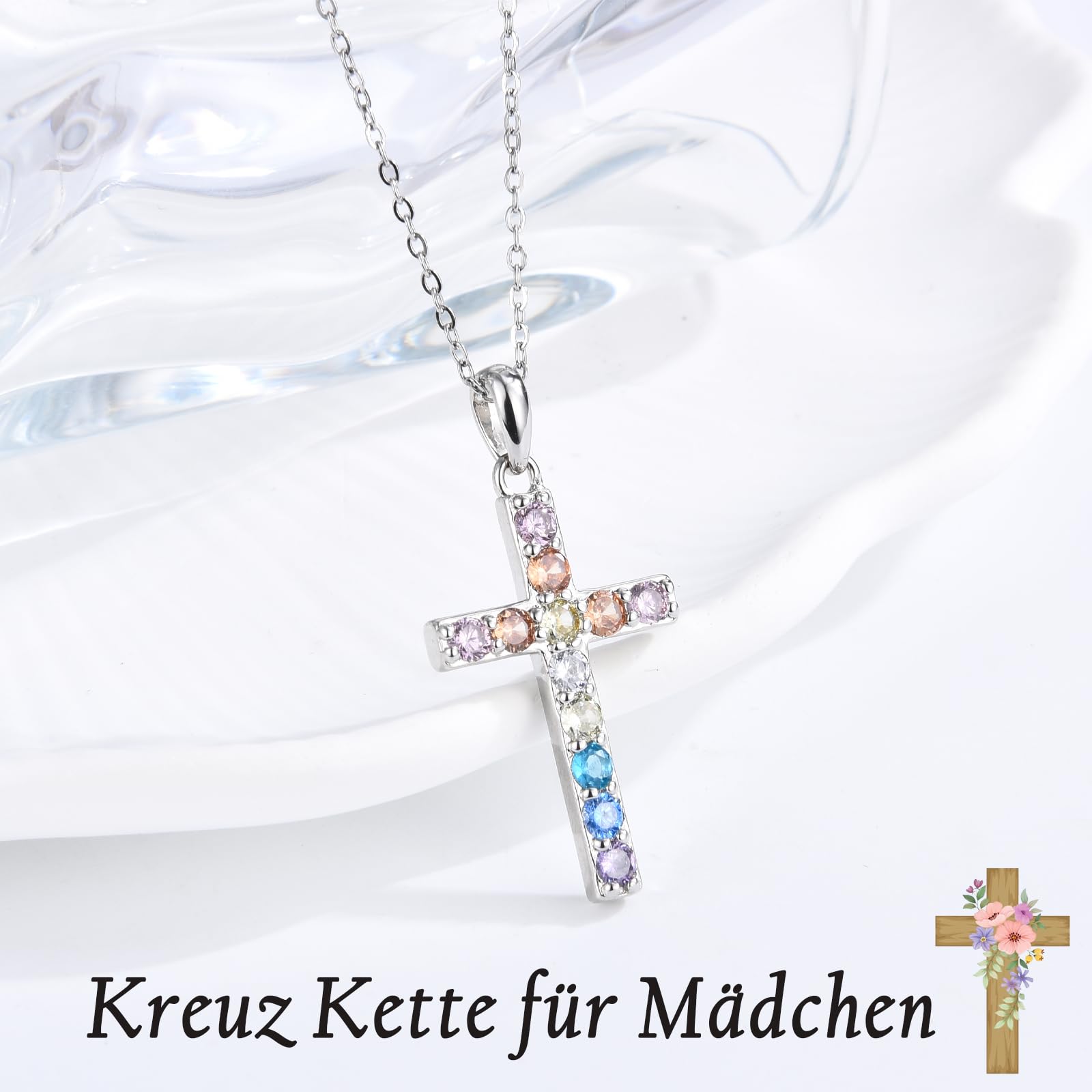 FAOMZQ Kommunion Geschenke für Mädchen, Kreuz Kette Halskette zur Erstkommunion Kommunion Konfirmation Taufe Firmung, Geschenk für Tochter Schwester Nichte Enkelin Patentochter von Mama Papa Taufpaten