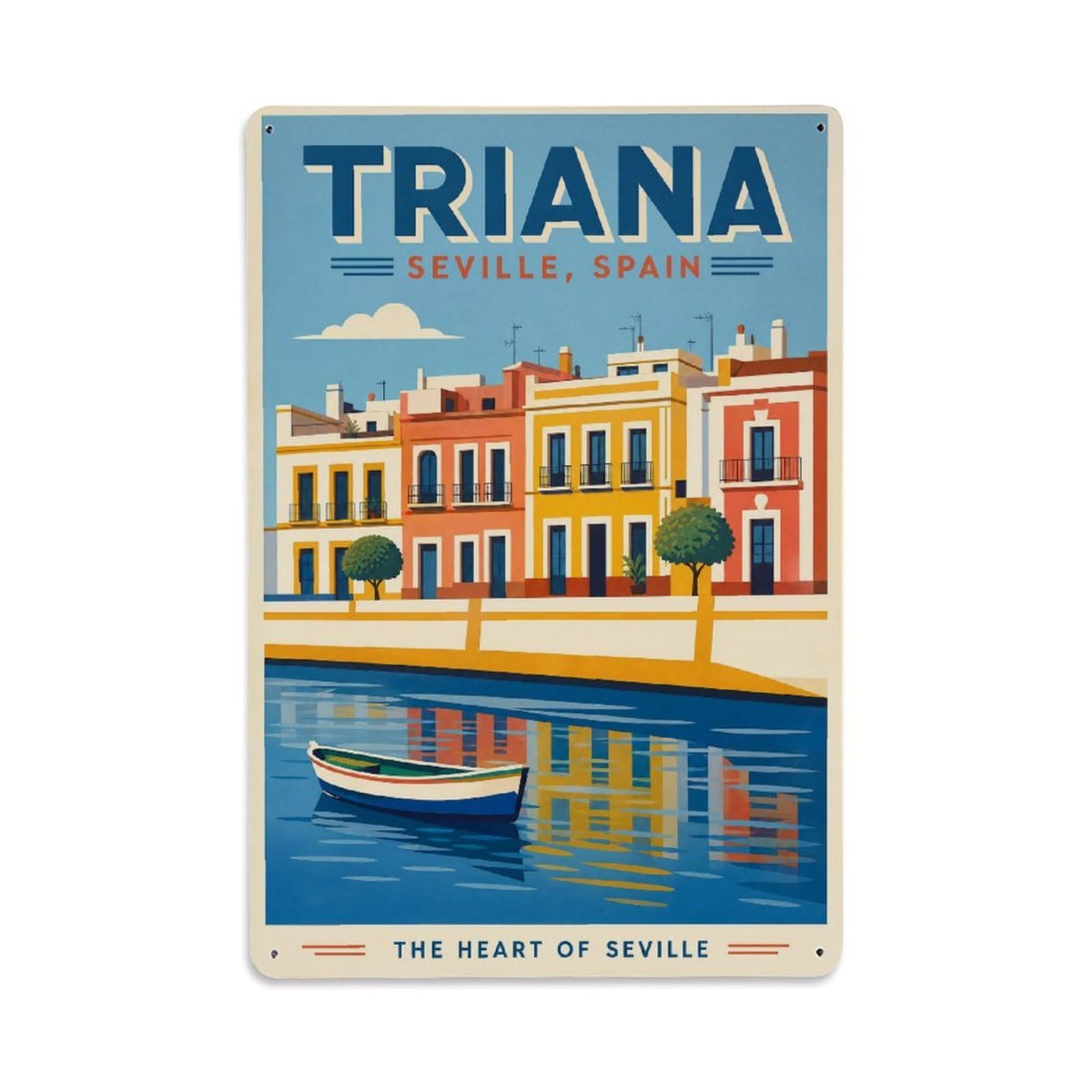 Yrnq 08X12inch Vintage Style Vintage Triana Riverside Colorful Houses Facades Spain Metal Tin Sign