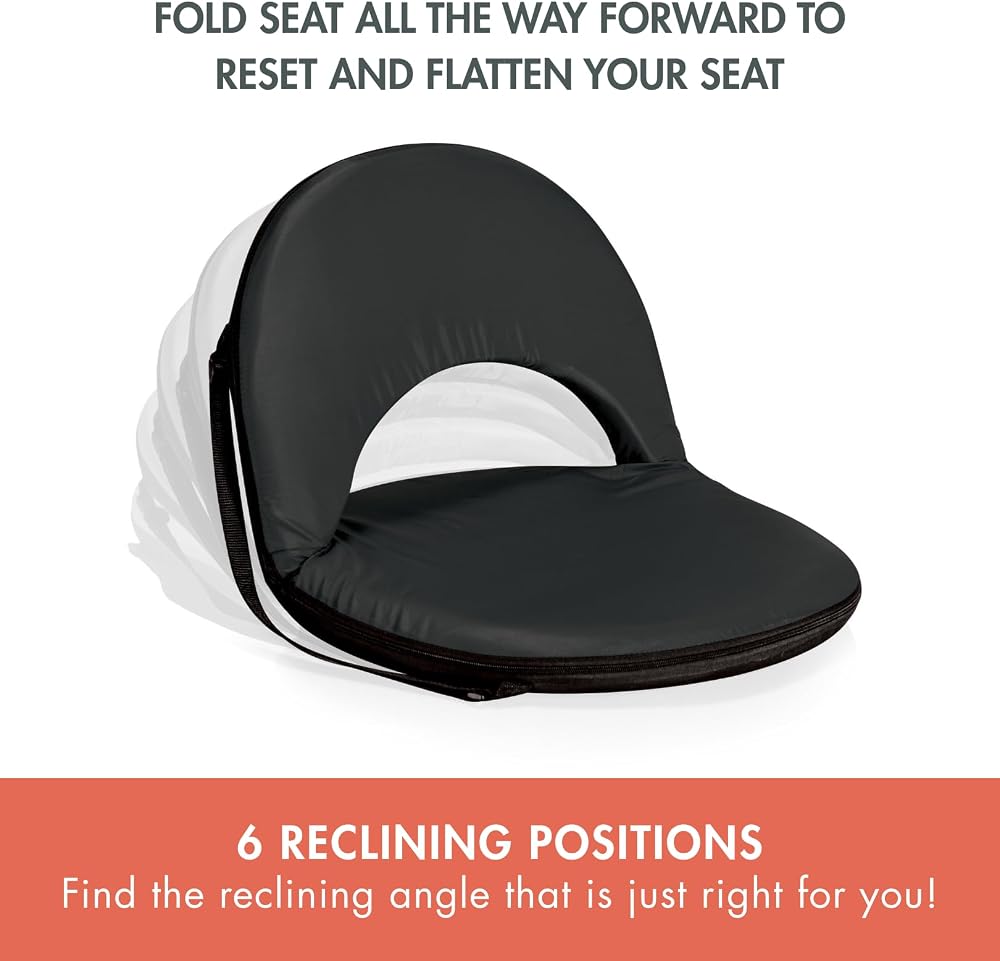 PICNIC TIME Oniva Portable Reclining Stadium Seat with Back Support, Folding Bleacher Chairs with Back and Cushion, Thick Padded Bench Seat and Armrest, Includes Six Backrest Positions