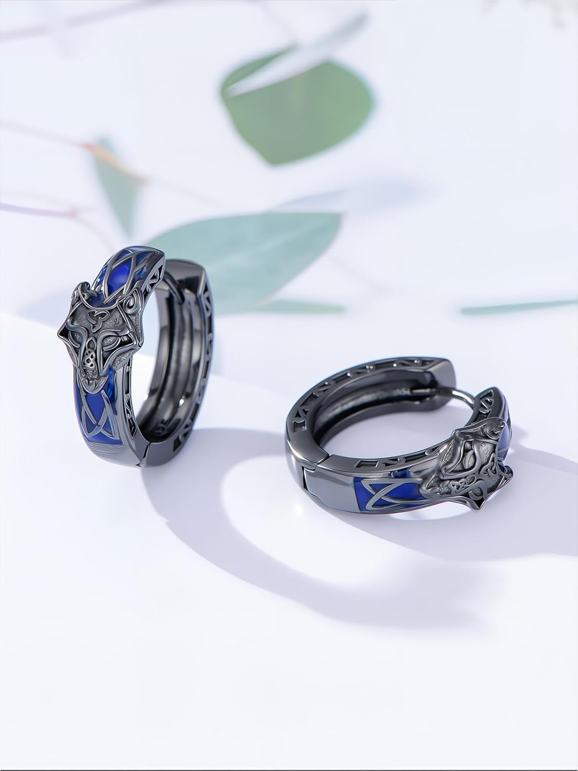 Viking Hoop Earrings for Men 925 Sterling Silver Celtic Knot Black Huggie Earring Jewelry Gifts for Men Women - Image 4