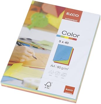 ELCO Color A4 80gsm 5 Colours Assorted x 40 Sheets Wrapped - Pack 200