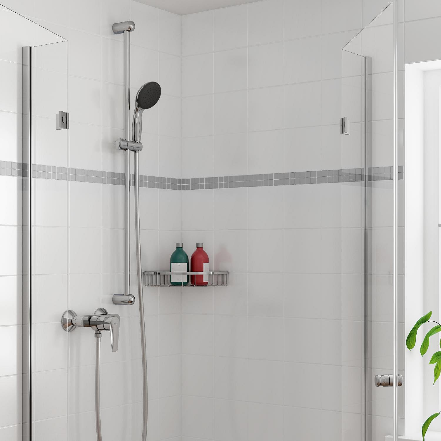 GROHE QUICKFIX Start Edge, Miscelatore monocomando per doccia, cartuccia a dischi ceramici GROHE Long-Life da 35 mm, Cromo, 24197001
