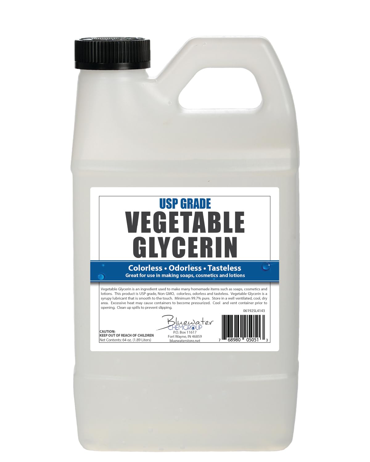 Vegetable Glycerin - Half Gallon (64oz)- All Natural, USP Grade - Premium Quality Liquid Glycerin, Excellent Emollient Qualities, Amazing Skin and Hair Benefits, DIY Beauty Products.