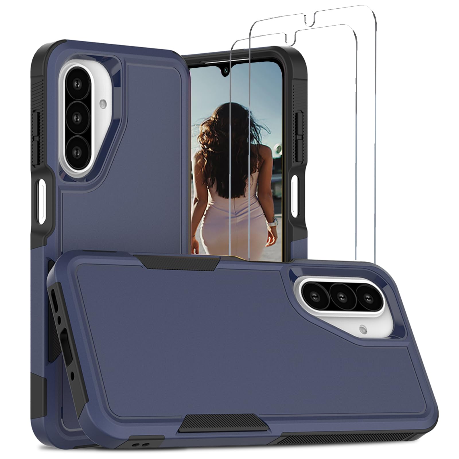 Jeylly for Samsung Galaxy A26 5G Case, with 2 Tempered Glass Screen Protector, Dual Layer Hard PC+Soft TPU Bumper Anti Scratch Shockproof Protective