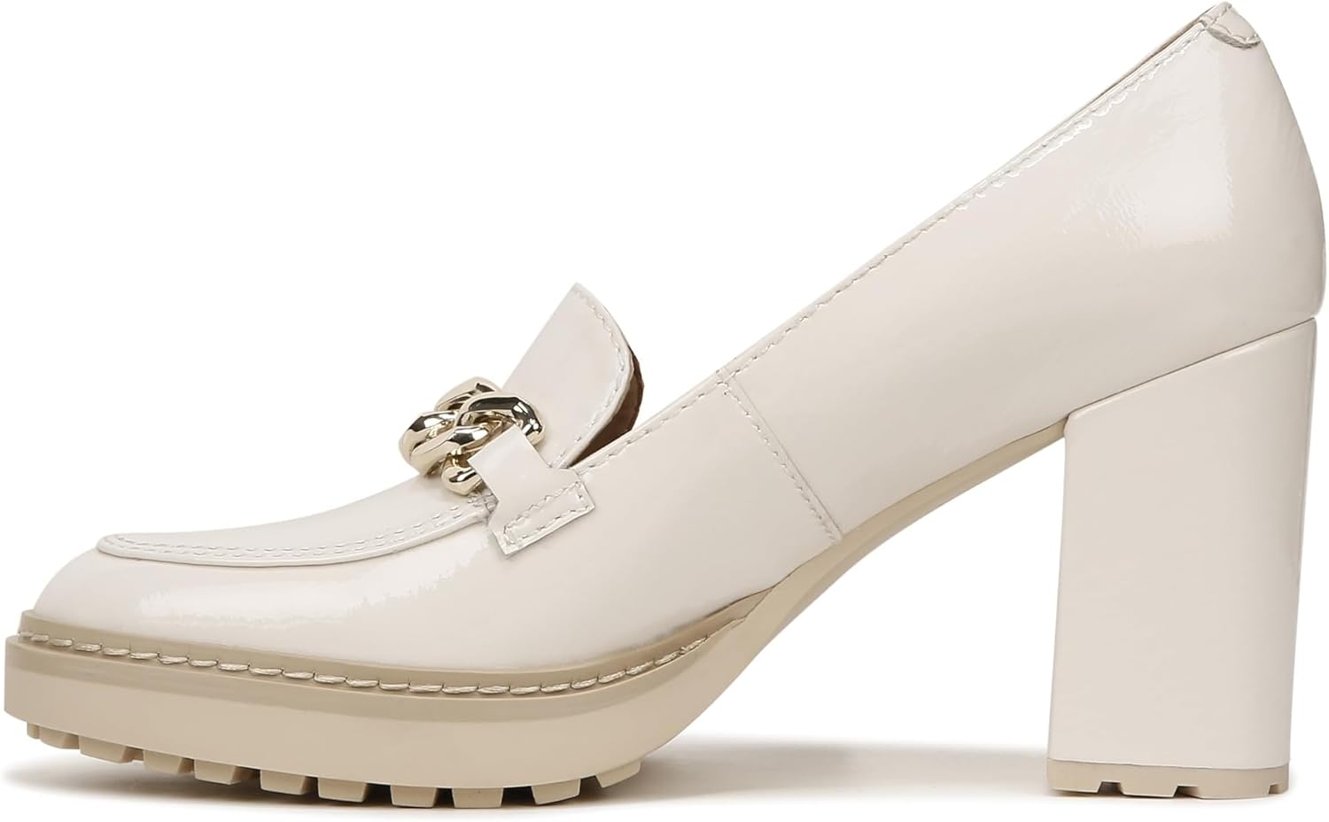 Naturalizer Womens Callie-Moc Heeled Lug Sole Loafer Satin Pearl Leather 6.5 M