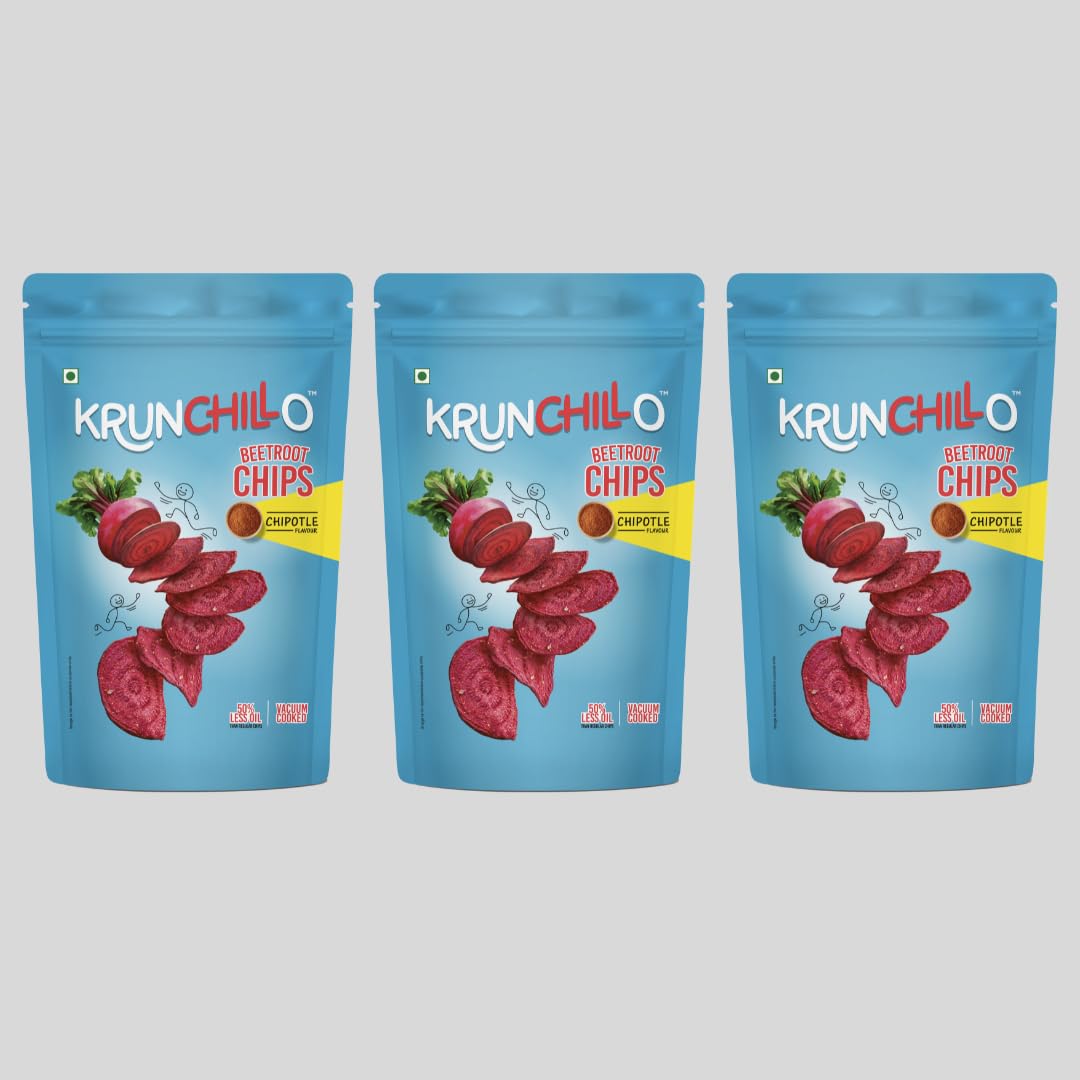 Krunchillo Beetroot Chips (Combo pack of 3) – Chipotle Flavour (3 Jumbo packs of beet Chipotle), 50% Less oil Vaccum Cooked