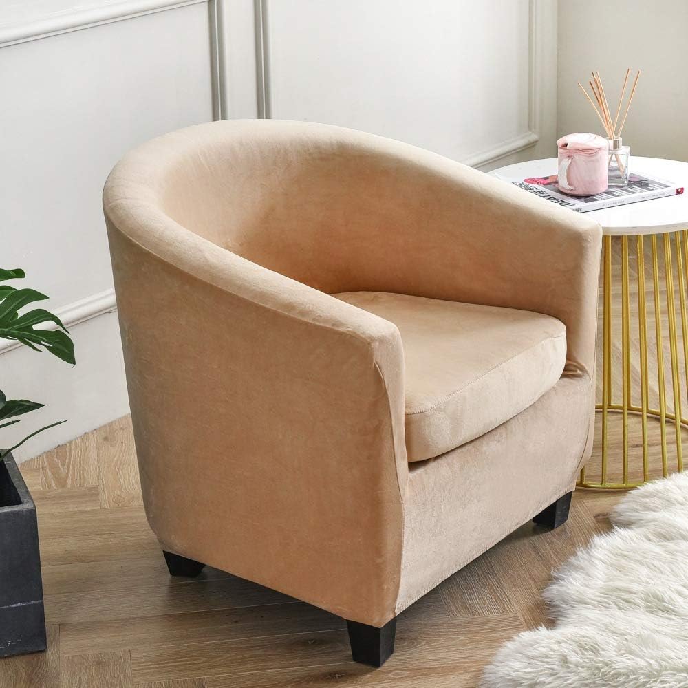 Plush Velvet Tub Chair Slipcover High Stretch Solid Color Decorative Wear Resistant One Piece Barrel Accent Armchair Sofa Furniture Protector Wrap Lilac