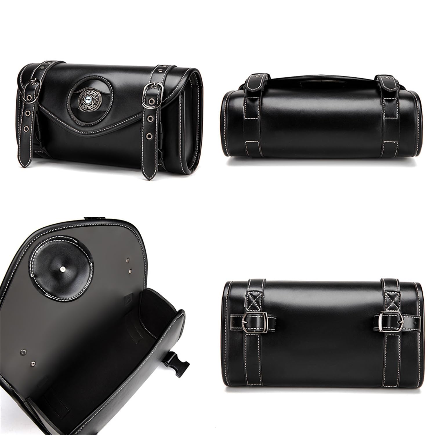 scosao Motorrad Gabel Werkzeugtasche PU-Leder Motor Satteltasche Lenkertasche Seitentasche Lenker Rolltasche für Harley Davidson Dyna Softail Sportster Scooters-A
